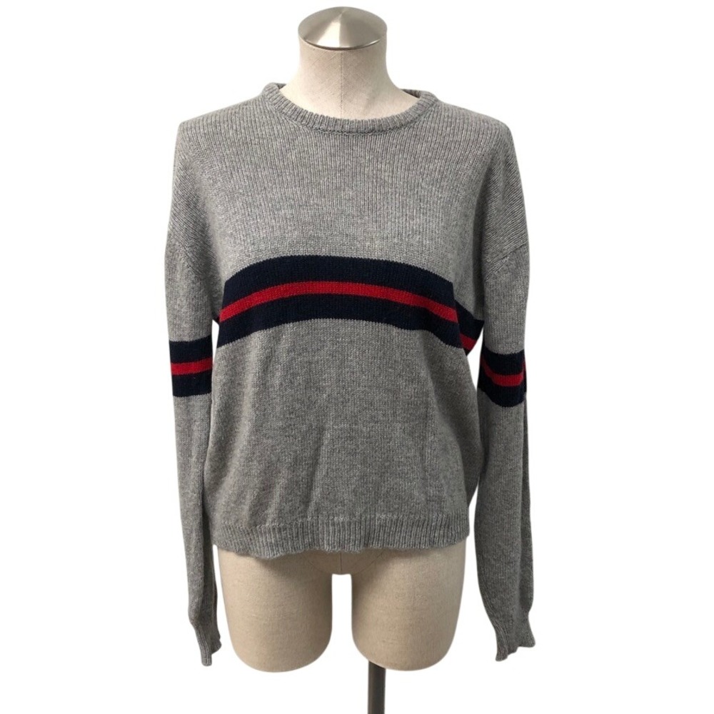 Brandy Melville Sweater Womens One Size Gray Striped Wool Cashmere Italy Preppy